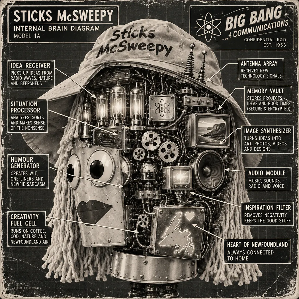 Classified internal brain diagram of Sticks McSweepy
